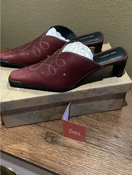 New in Box Free People Roxi Metal Tip Leather Mule Heels - Picture 5 of 6